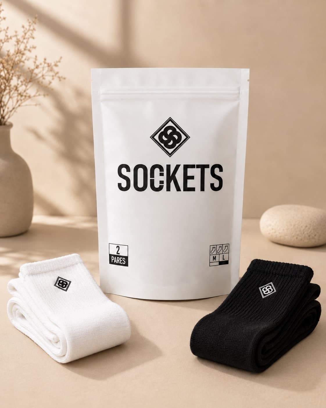 Pack Sockets: el doypack con un par de medias blancas y uno negro, juntos como corresponde